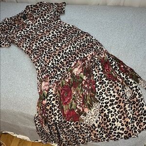 Vintage Cheetah Maxi Dress Medium Animal Floral Fairy Grunge Whimsigoth Festival